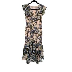 Tommy Hilfiger Women's Size 2 Rivera Floral Chiffon Empire Waist High Low Dress